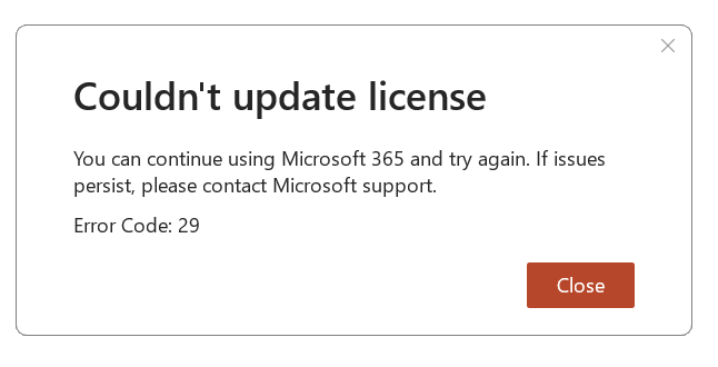 Office license error 29